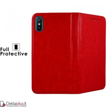 Grynos odos Telone dėklas - raudonas (Xiaomi Redmi 9A) Grynos odos Telone dėklas - raudonas (Xiaomi Redmi 9A)